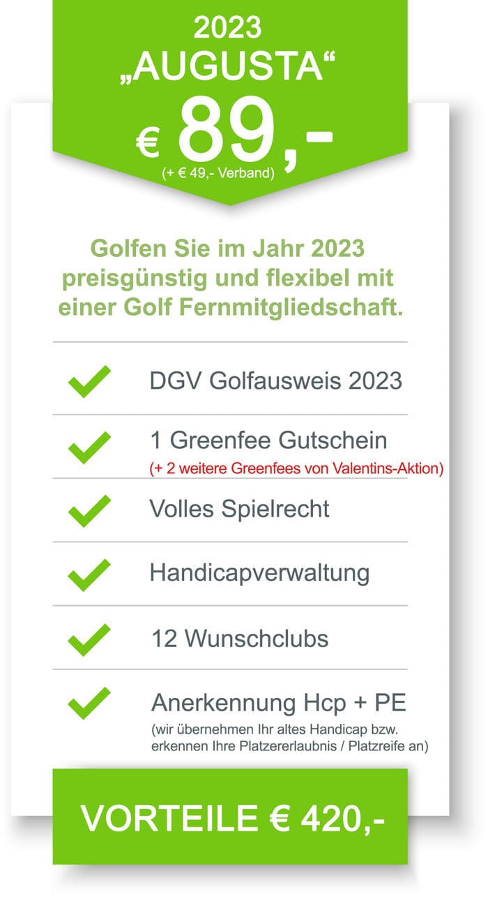 Golf Fernmitgliedschaft mit DGV Ausweis 2023 Angebot