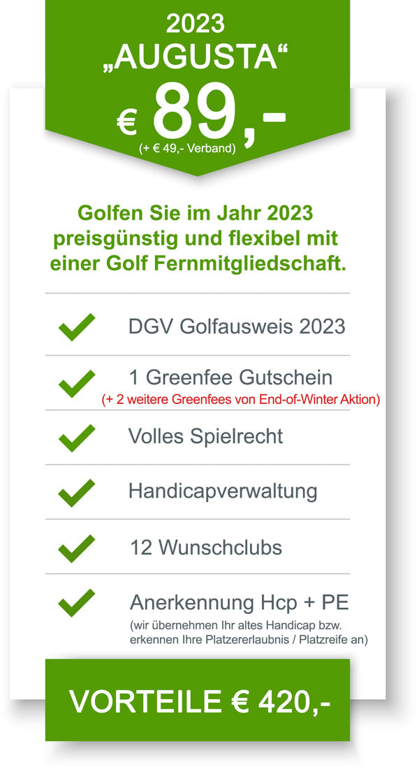 Golf Fernmitgliedschaft mit DGV Ausweis 2023 Angebot