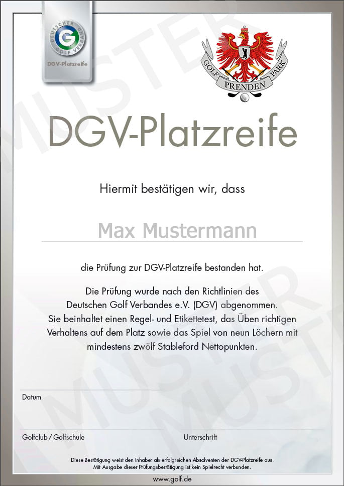 Golf Platzreife Zertifikat DGV